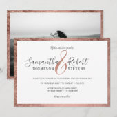 Script roos gouden rand witte foto bruiloft kaart (Voorkant / Achterkant)