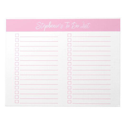 Script Roze 8.5x11 Twee Kolommen Checklist Notitieblok (Voorkant)