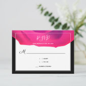 Script roze Black White Abstract Weddenschap RSVP Kaartje (Staand voorkant)