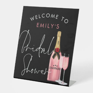 Script Roze Champagne Naam Welkom Vrijgezellenfees Reclamebord Met Voetstuk