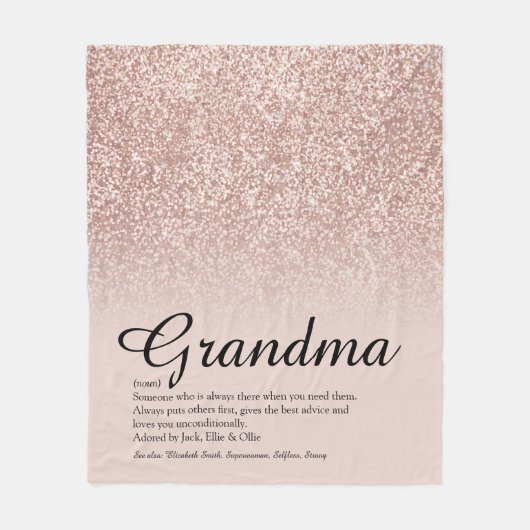 Script roze goud glitters Oma definitie Fleece Deken (Voorkant)
