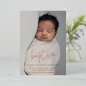 Script Roze Goud Religieuze Doop & Christelijke Do Folie Uitnodiging (Staand Voorkant)