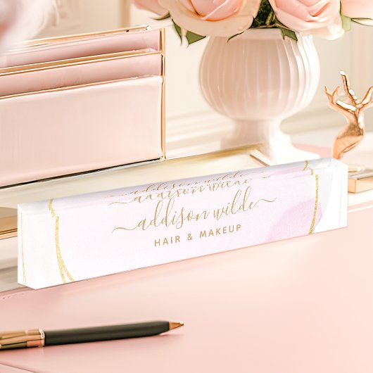 Script Roze Waterverf Goud Cirkel Zakelijk Naambordje