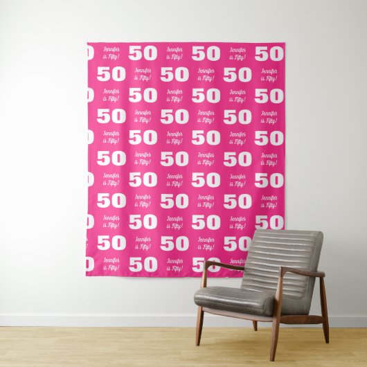 Script Roze Wit 50ste Verjaardagsfeest Stap Herhaa Wandkleed (In situ)