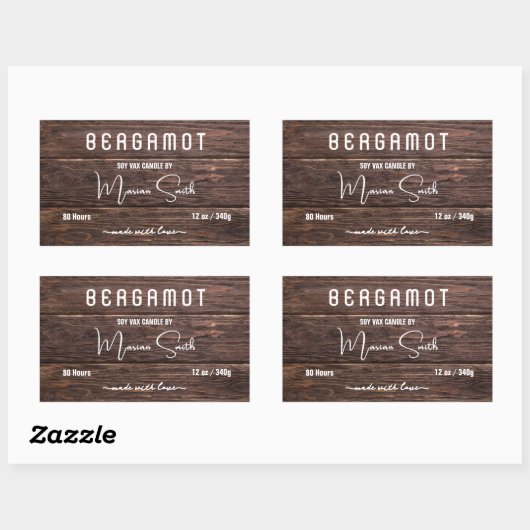 Script Rustic hout kaars Label (Vel)