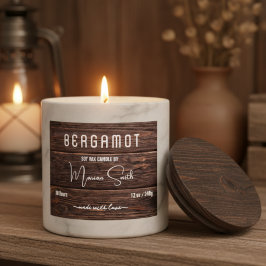Script Rustic hout kaars Label