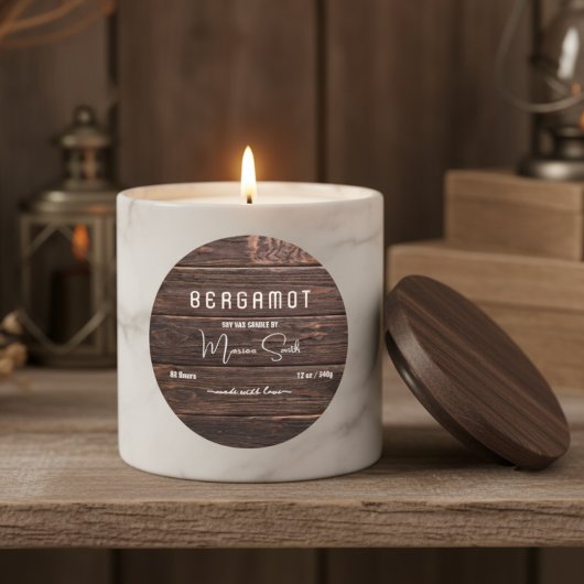 Script Rustic hout kaars Label