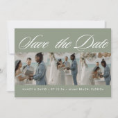 Script Sage Green foto collage strand bruiloft Save The Date (Voorkant)