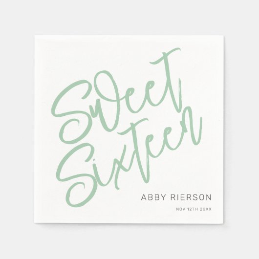 Script Sage Green Sweet Sixteen Aangepaste naam Servet (Voorkant)