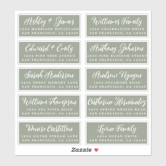 Script Sage Green Wedding Guest Address Labels (Vel)