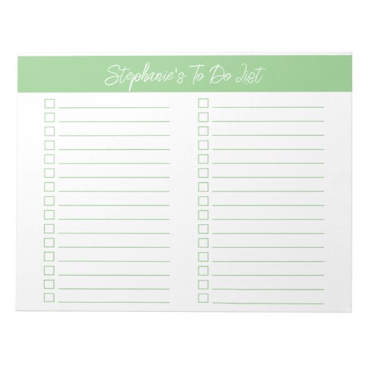 Script Sage Groen 8.5x11 Tweecolumns Checklist Notitieblok (Voorkant)