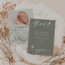 Script Sage Groene Baby Shower Bedankkaart 