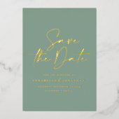 script salie groene folie bruiloft save the date folie uitnodiging (Voorkant)