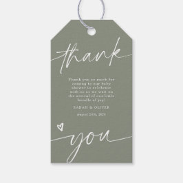 Script Saliegroene Baby Shower Bedankkaart Cadeaulabel
