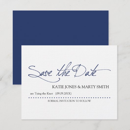 Script Save the Date Aankondiging | Marineblauw (Voorkant / Achterkant)