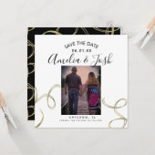 Script Save the Date Foto Faux Swirl Zwart Wit Kaart (Voorkant / Achterkant in situ)