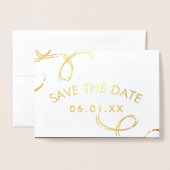 Script Save the Date Foto Neppe Swirl Zwart Goud Folie Kaarten (Voorkant met envelop)