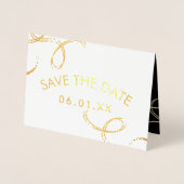 Script Save the Date Foto Neppe Swirl Zwart Goud Folie Kaarten (Voorkant)
