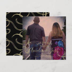 Script Save the Date Foto Neppe Swirl Zwart Goud Kaart