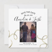 Script Save the Date Foto Neppe Swirl Zwart Wit Kaart (Voorkant)