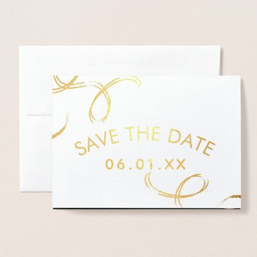 Script Save the Date Photo Faux Swirl Black Gold Folie Kaarten (Voorkant met envelop)