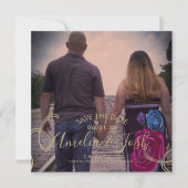 Script Save the Date Photo Faux Swirl Black Gold Kaart (Voorkant)