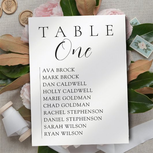 Script Serif Seating Table Chart Kaart