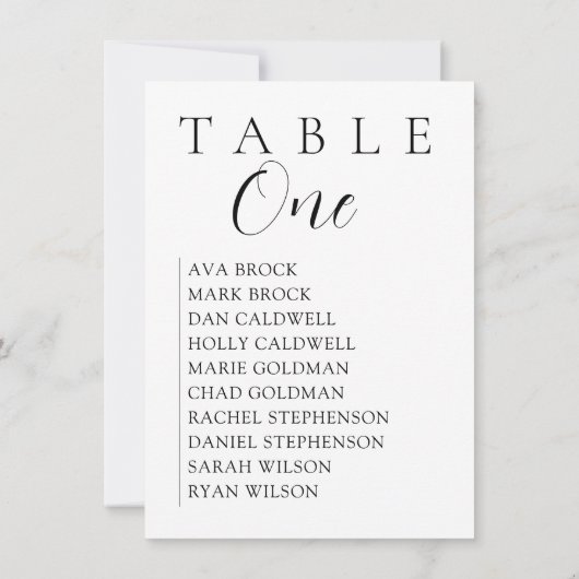 Script Serif Seating Table Chart Kaart (Achterkant)