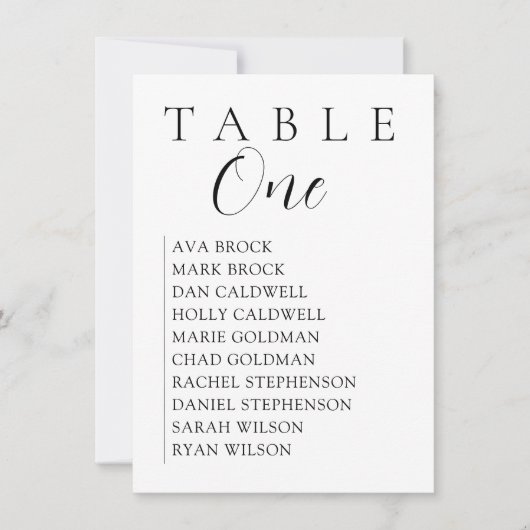 Script Serif Seating Table Chart Kaart (Voorkant)