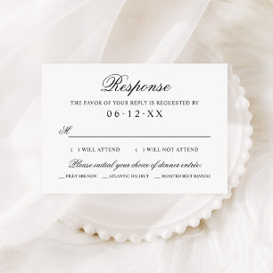 Script Serif Zwart Wit Bruiloft Maaltijd Keuze RSVP Kaartje