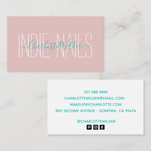 Script Signature Calligraphy Nail Salon Tech Blush Visitekaartje (Voorkant / Achterkant)