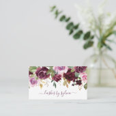 Script Signature Elegant Paarse Waterverf Floral Visitekaartje (Staand voorkant)