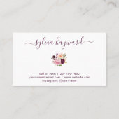 Script Signature Elegant Paarse Waterverf Floral Visitekaartje (Achterkant)