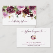 Script Signature Elegant Paarse Waterverf Floral Visitekaartje (Voorkant / Achterkant)