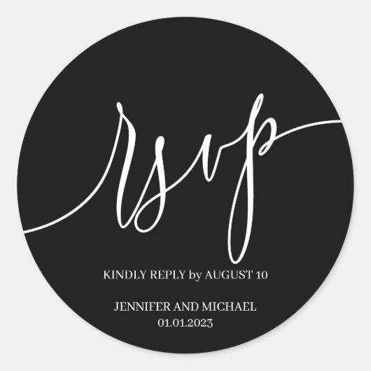 Script Signature Elegant RSVP Black Ronde Sticker (Voorkant)