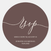 Script Signature Elegant Wedding Chocolate Brown Ronde Sticker (Voorkant)