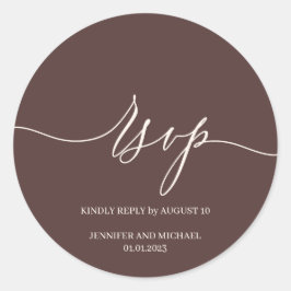 Script Signature Elegant Wedding Chocolate Brown Ronde Sticker