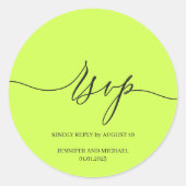 Script Signature Elegant Wedding RSVP Cyber Lime Ronde Sticker (Voorkant)