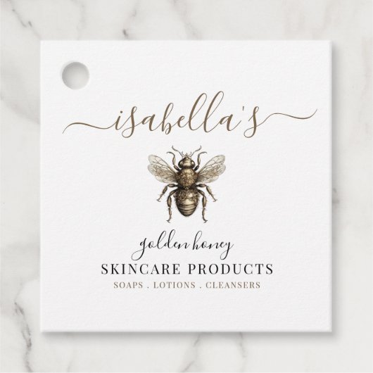  Script Signature Gold Bee Huidverzorgingsproducte Bedankjes Labels (Voorkant)
