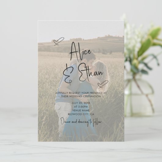 Script Signature Heart Photo Weddenschap Kaart (Staand voorkant)