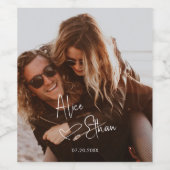 Script Signature Heart Photo Weddenschap Wijn Etiket (Enkel label)