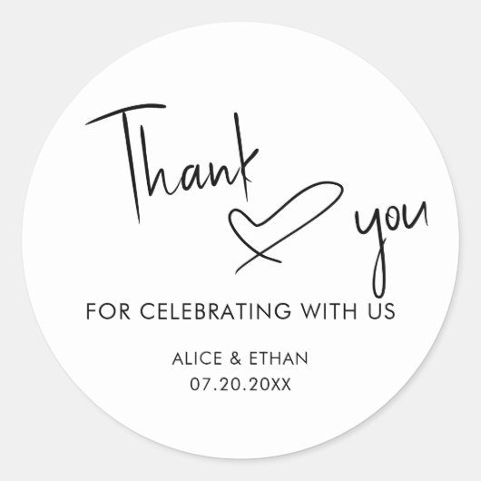 Script Signature Heart Weddenschap Bedankt Ronde Sticker (Voorkant)