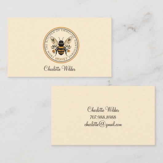 Script Signature Personalized Bee Floral Contactkaartje (Voorkant / Achterkant)