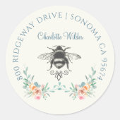 Script Signature Personalized Bee Floral Ronde Sticker (Voorkant)