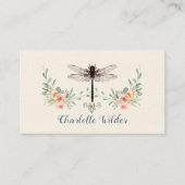 Script Signature Personalized Dragonfly Floral Contactkaartje (Voorkant)
