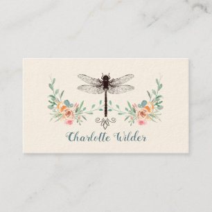 Script Signature Personalized Dragonfly Floral Contactkaartje
