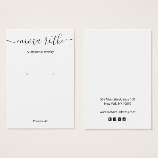 Script Signature White Earring Display Kaart (Voorkant /achterkant)