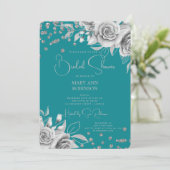 Script Silver Floral Glitter Vrijgezellenfeest Bla Kaart (Staand voorkant)