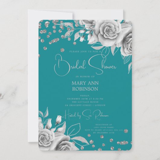 Script Silver Floral Glitter Vrijgezellenfeest Bla Kaart (Voorkant)