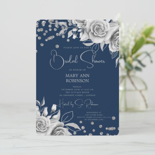 Script Silver Floral Glitter Vrijgezellenfeest Nav Kaart (Staand voorkant)